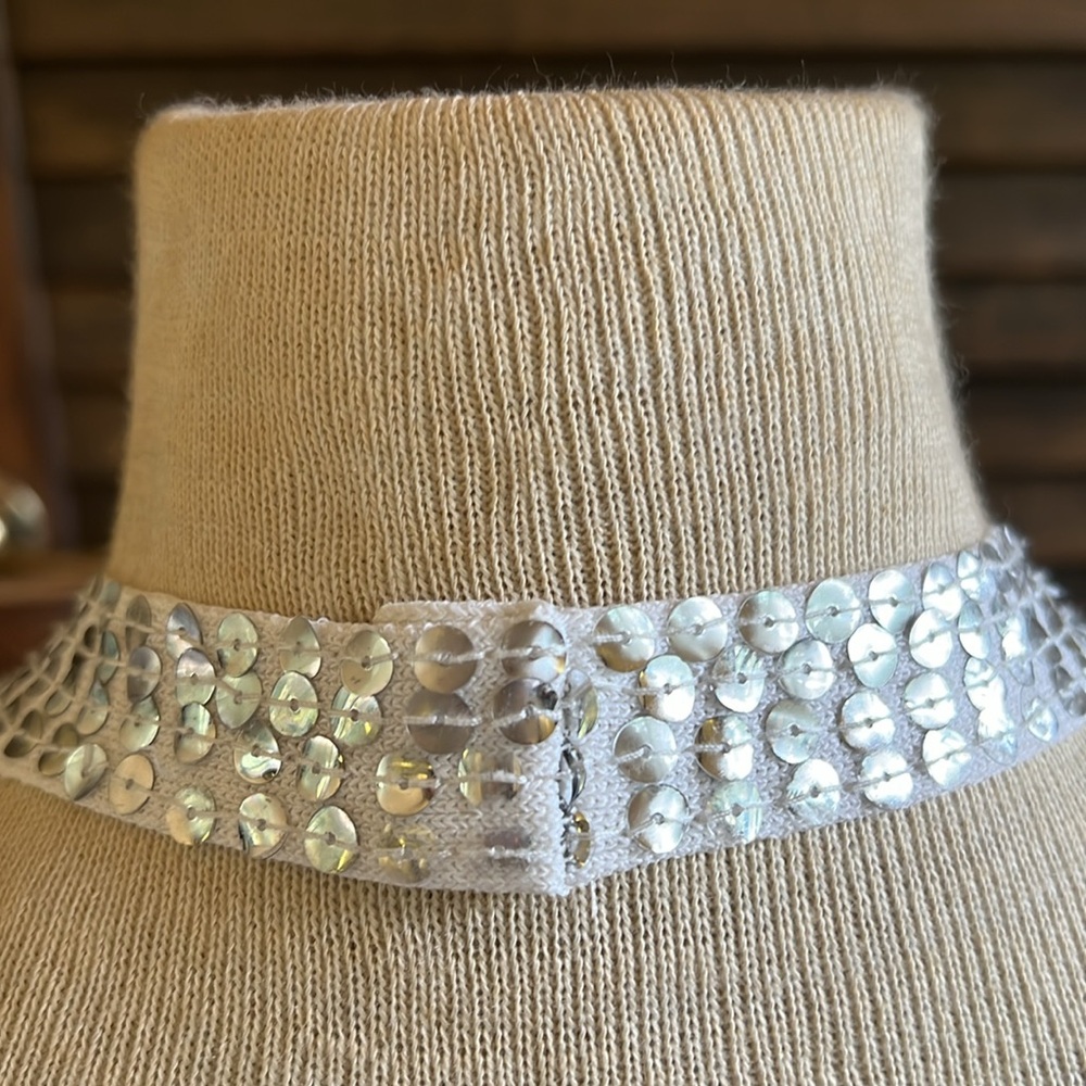 White Sequined Knit Halter Top - Picture 4 of 15